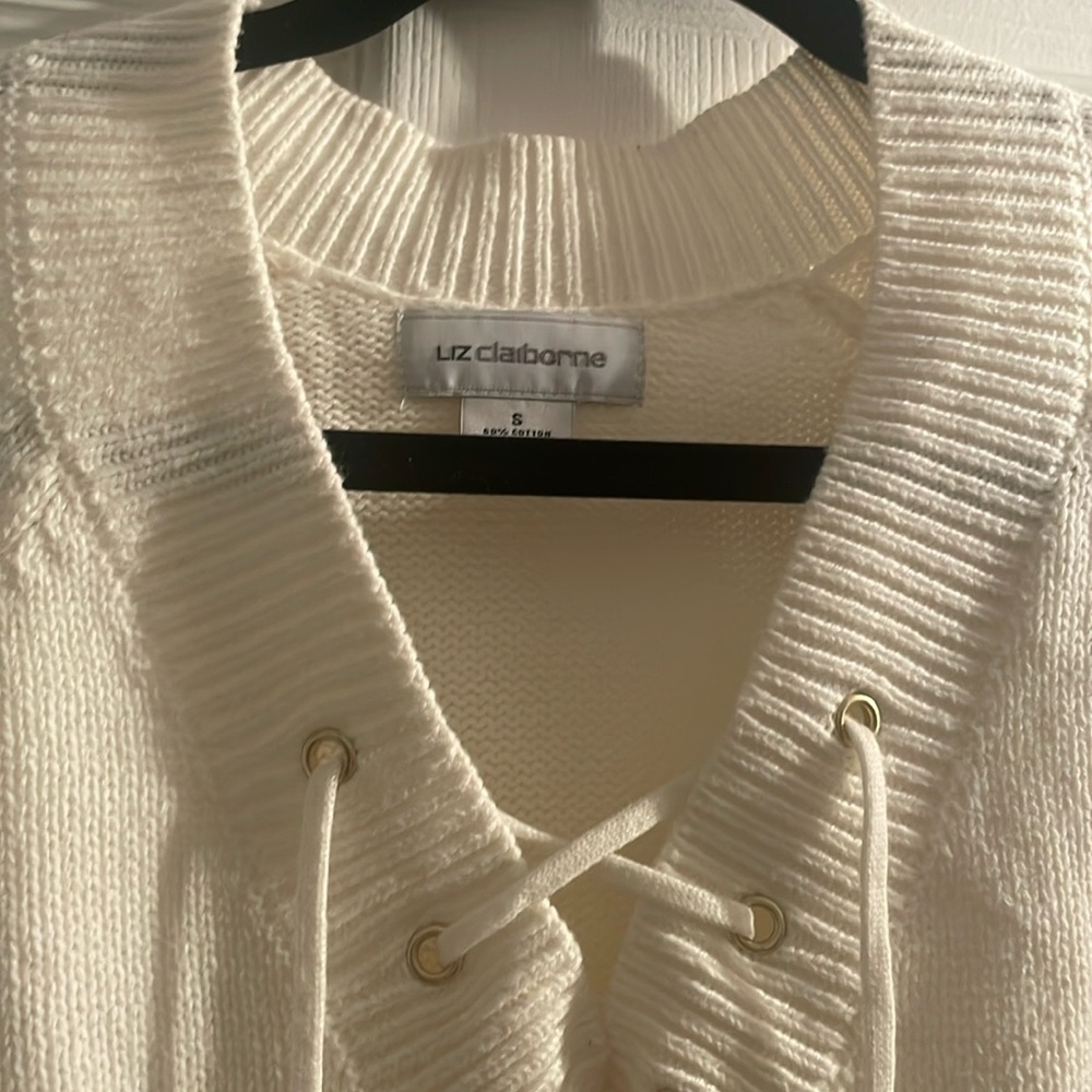 White Liz Claiborne sweater, and a size small